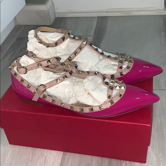 Valentino Shoes - Valentino rockstud caged ballet flat color:fushia
